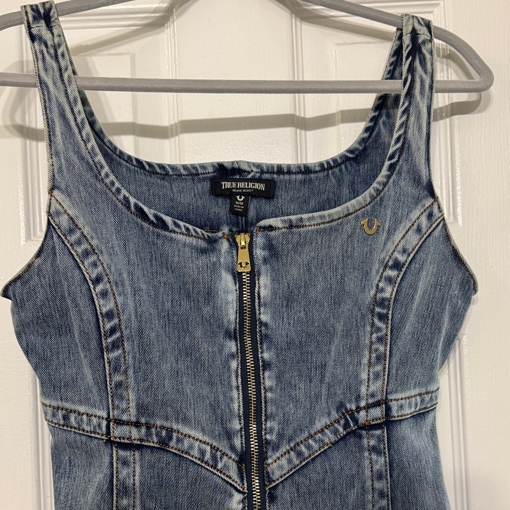 True Religion Light Blue Denim Zip-Front Mini Dress - Picture 4 of 7